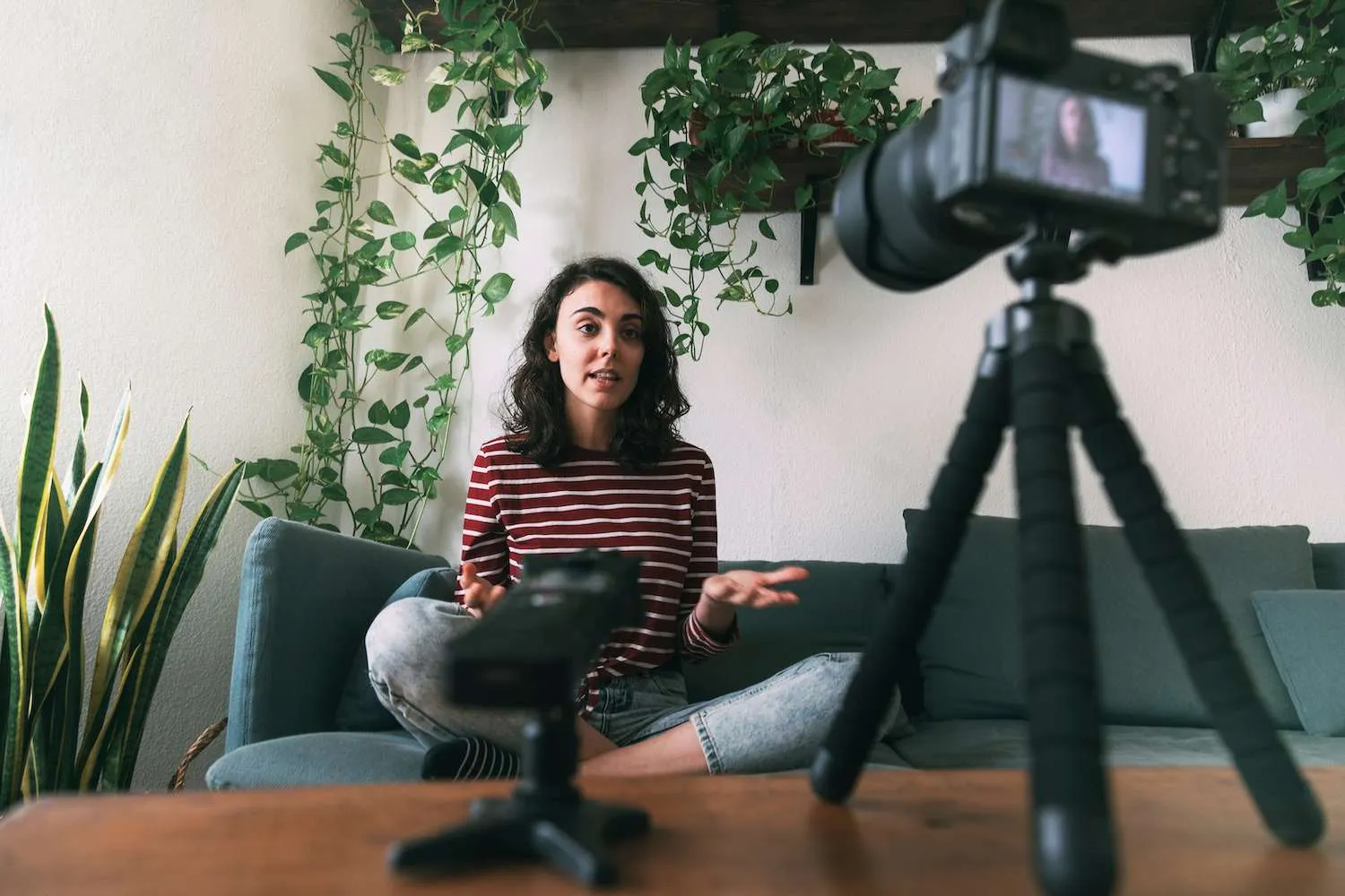 VideoFeedback Studio: Person nimmt sich vor der Kamera auf