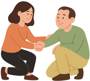 Illustration: zwei Menschen reichen sich die Hand, Symbol für Helfen